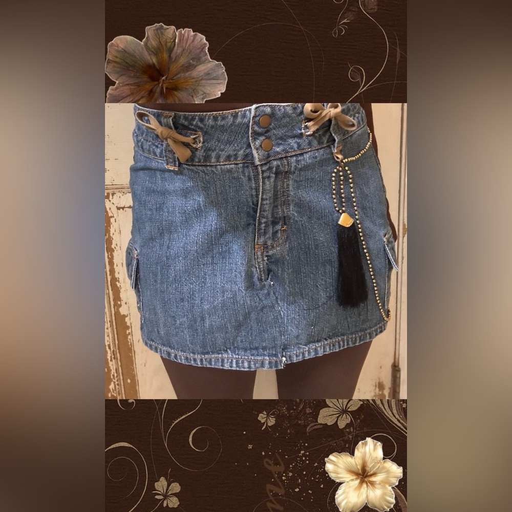 Denim Mini Skirt with Tassel Detail